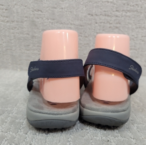 Skechers Women's Size 9 Raggae Slim Navy Blue Silver Memory Foam Slip On Sandals - Picture 3 of 12